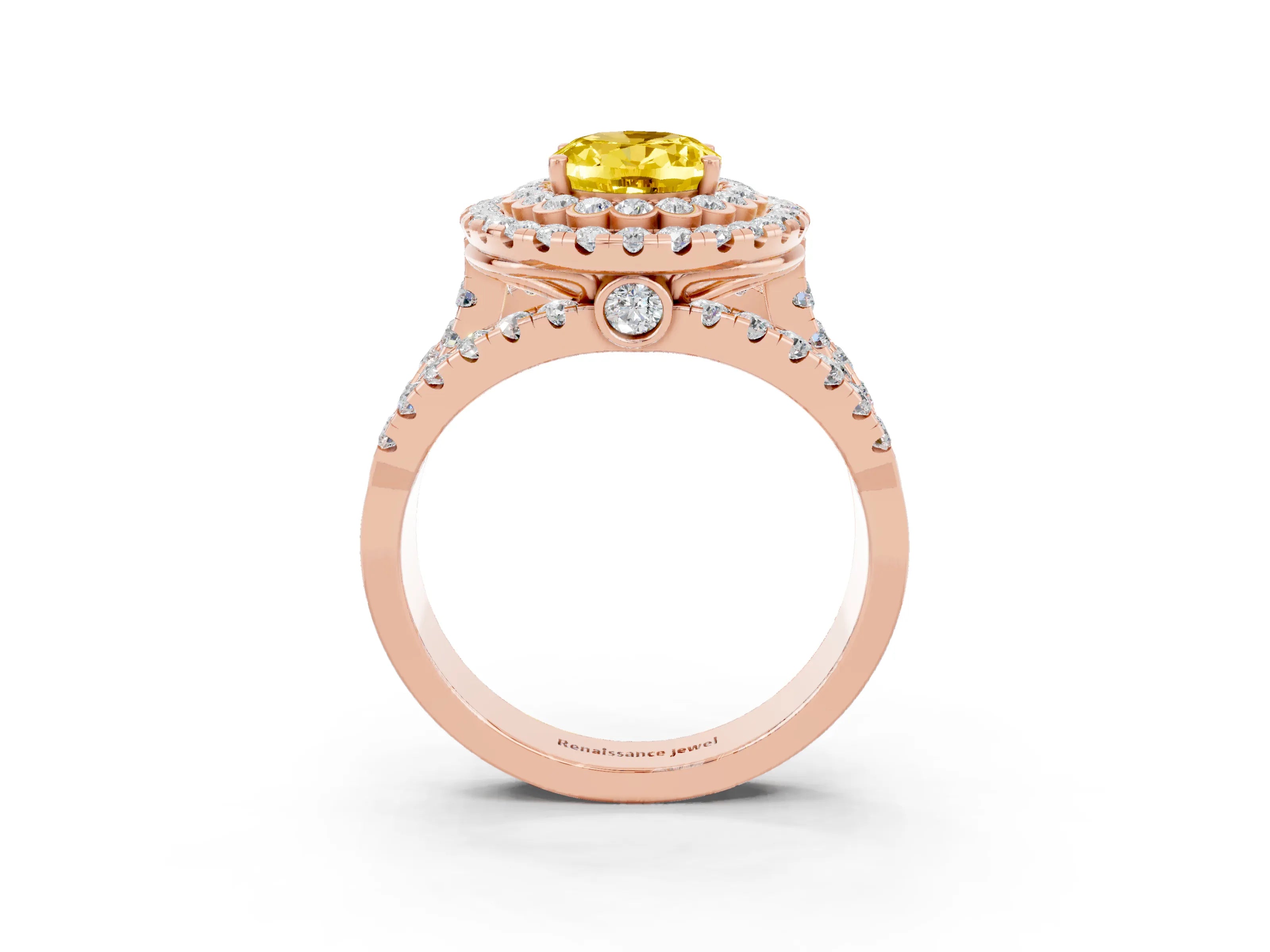 Rose gold Double Halo Oval Cut Diamond Split Shank Pave Set Ring_3