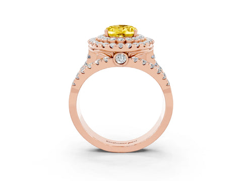 Rose gold Double Halo Oval Cut Diamond Split Shank Pave Set Ring_3