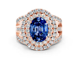 Rose gold Double Halo Oval Cut Diamond Split Shank Pave Set Ring