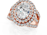 Rose gold Double Halo Oval Cut Diamond Split Shank Pave Set Ring_4
