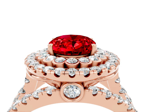 Rose gold Double Halo Oval Cut Diamond Split Shank Pave Set Ring_4