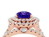 Rose gold Double Halo Oval Cut Diamond Split Shank Pave Set Ring_4