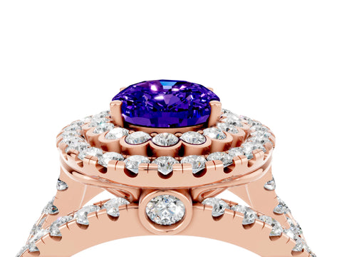 Rose gold Double Halo Oval Cut Diamond Split Shank Pave Set Ring_4