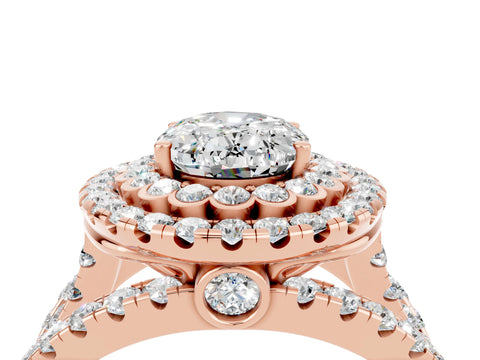 Rose gold Double Halo Oval Cut Diamond Split Shank Pave Set Ring_4