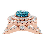 Rose gold Double Halo Oval Cut Diamond Split Shank Pave Set Ring_4