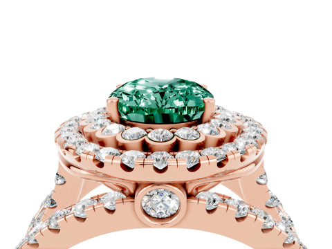 Rose gold Double Halo Oval Cut Diamond Split Shank Pave Set Ring_4
