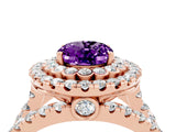 Rose gold Double Halo Oval Cut Diamond Split Shank Pave Set Ring_4