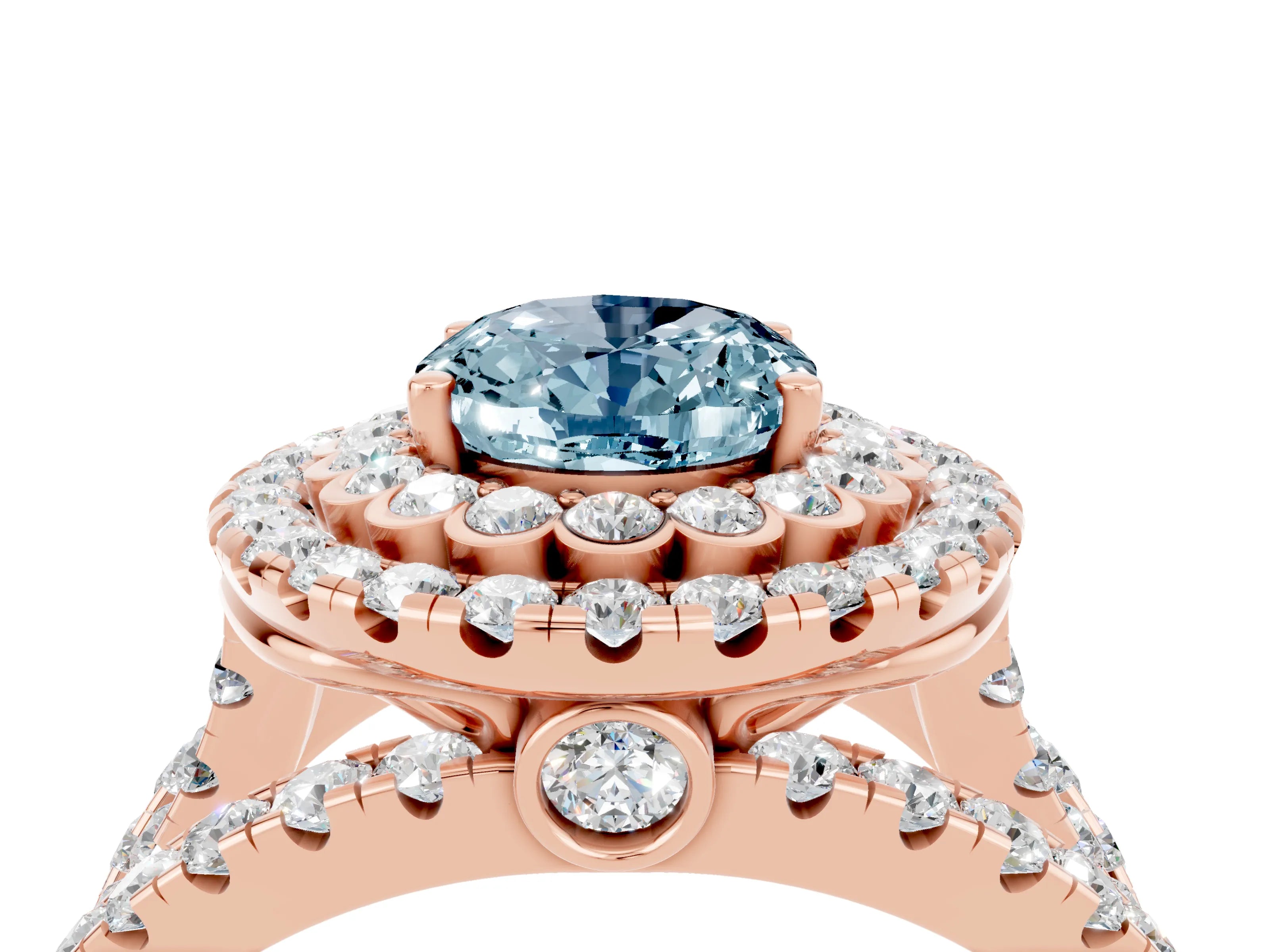 Rose gold Double Halo Oval Cut Diamond Split Shank Pave Set Ring_4