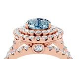 Rose gold Double Halo Oval Cut Diamond Split Shank Pave Set Ring_4