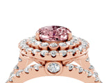 Rose gold Double Halo Oval Cut Diamond Split Shank Pave Set Ring_4