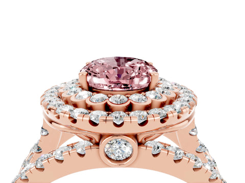 Rose gold Double Halo Oval Cut Diamond Split Shank Pave Set Ring_4