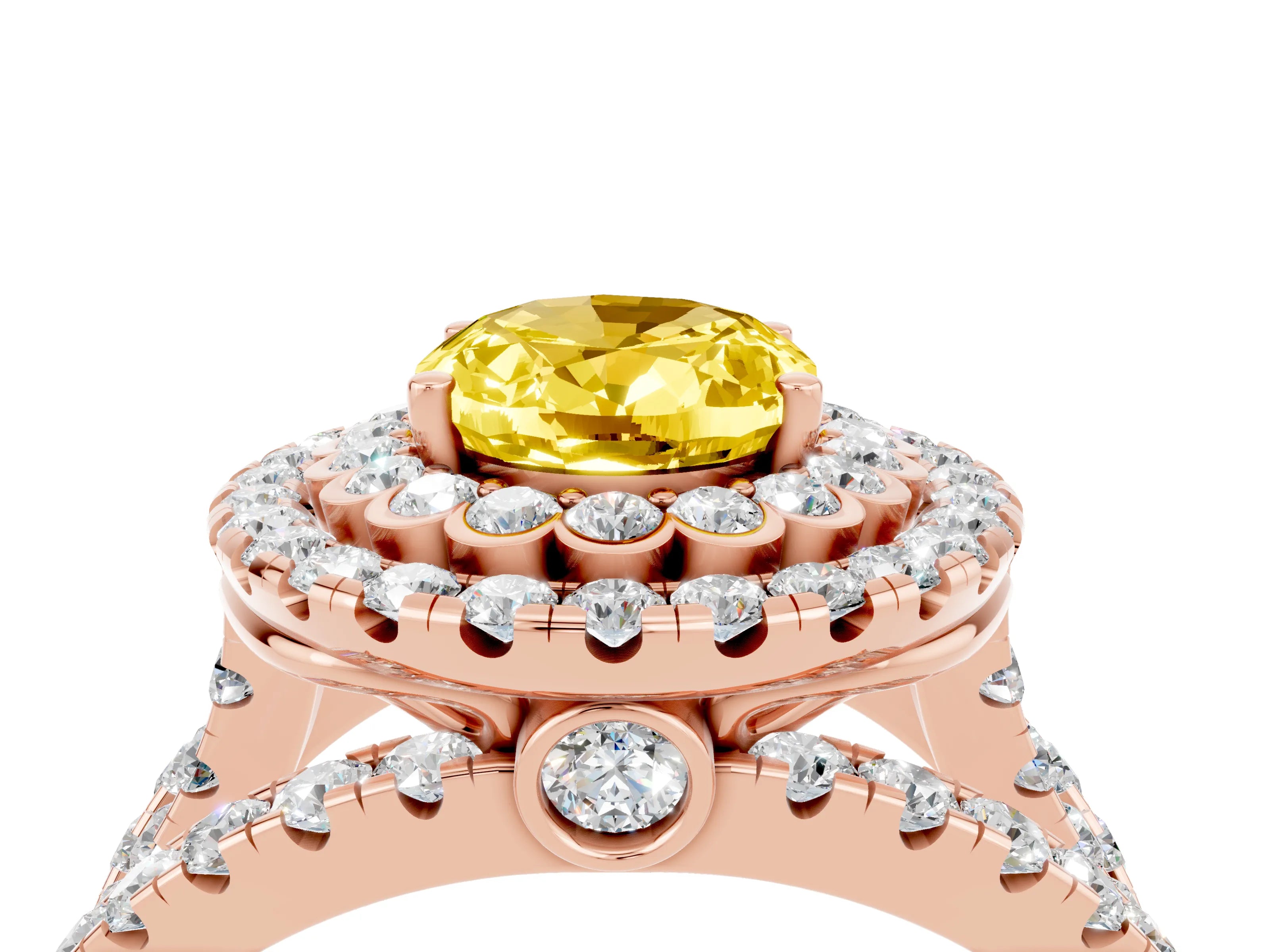 Rose gold Double Halo Oval Cut Diamond Split Shank Pave Set Ring_4