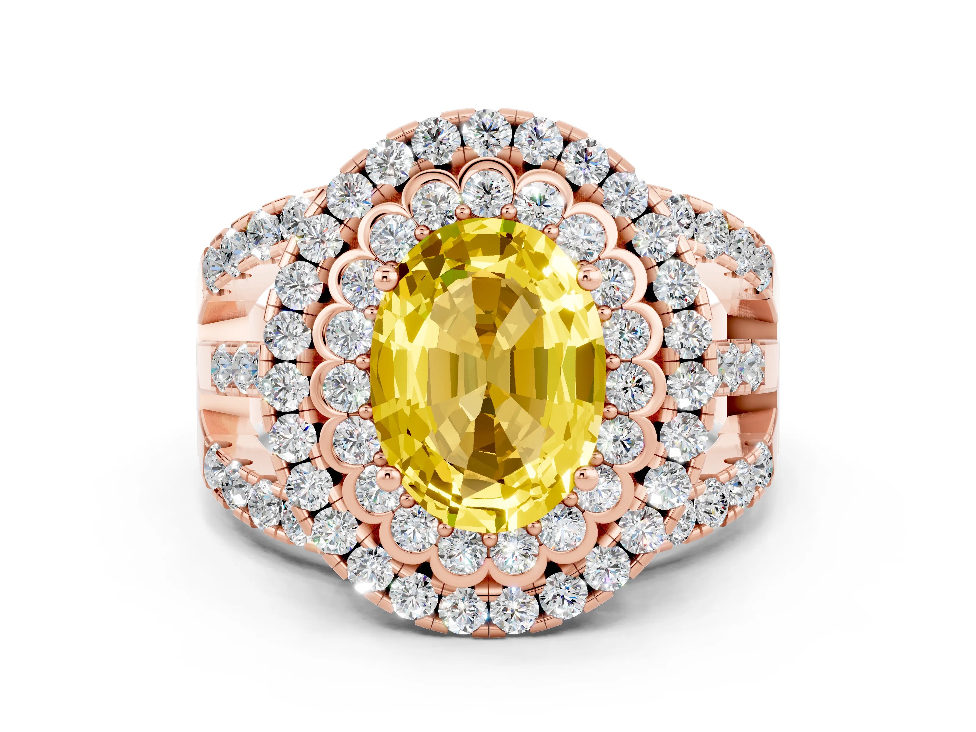 Rose gold Double Halo Oval Cut Diamond Split Shank Pave Set Ring
