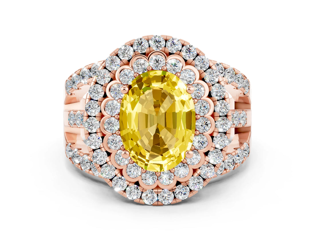 Rose gold Double Halo Oval Cut Diamond Split Shank Pave Set Ring