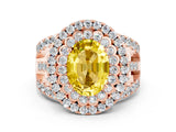 Rose gold Double Halo Oval Cut Diamond Split Shank Pave Set Ring