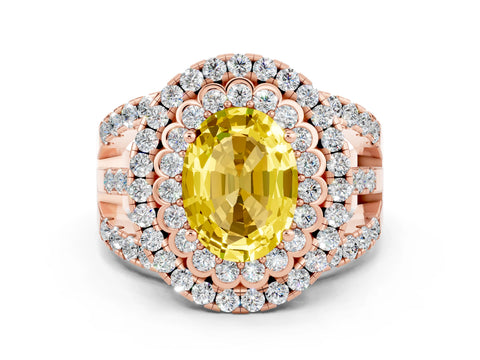 Rose gold Double Halo Oval Cut Diamond Split Shank Pave Set Ring