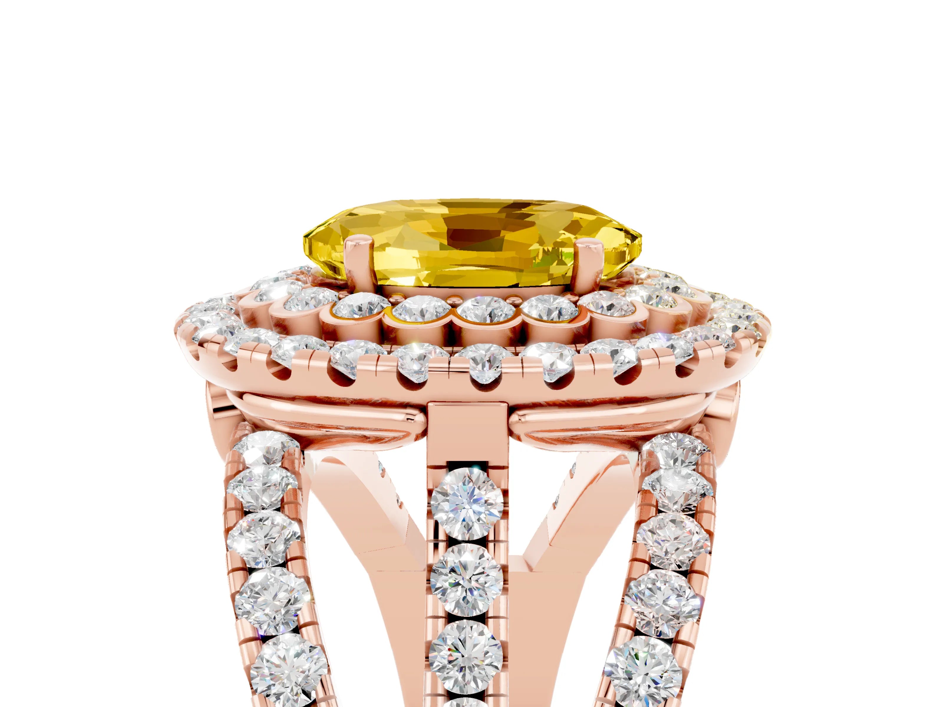 Rose gold Double Halo Oval Cut Diamond Split Shank Pave Set Ring_5