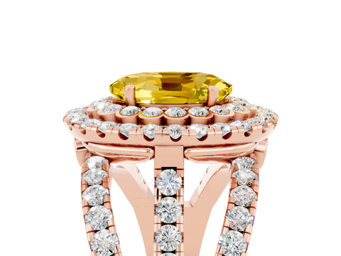 Rose gold Double Halo Oval Cut Diamond Split Shank Pave Set Ring_5