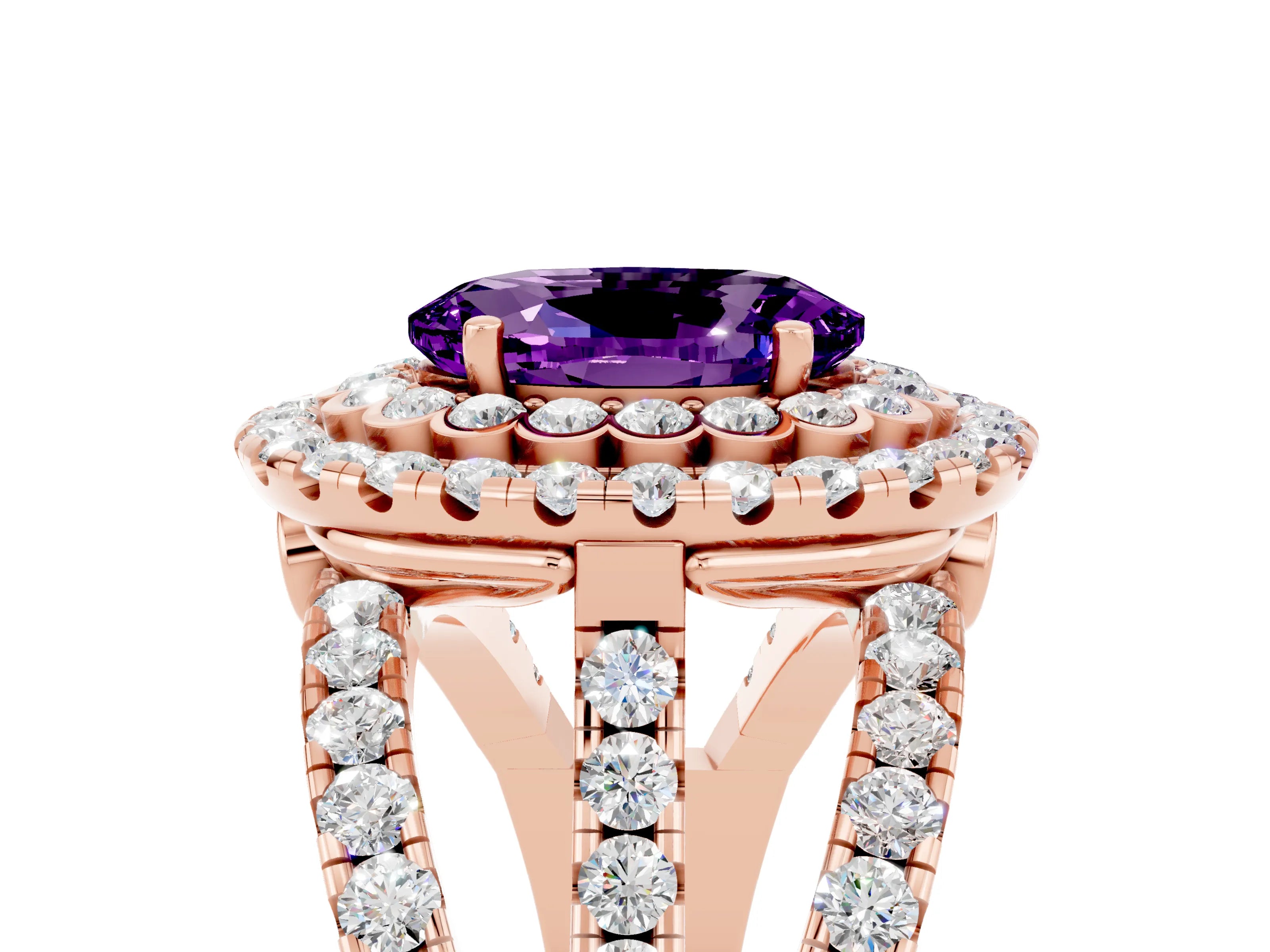Rose gold Double Halo Oval Cut Diamond Split Shank Pave Set Ring_5