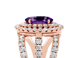 Rose gold Double Halo Oval Cut Diamond Split Shank Pave Set Ring_5