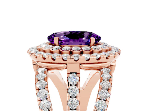 Rose gold Double Halo Oval Cut Diamond Split Shank Pave Set Ring_5