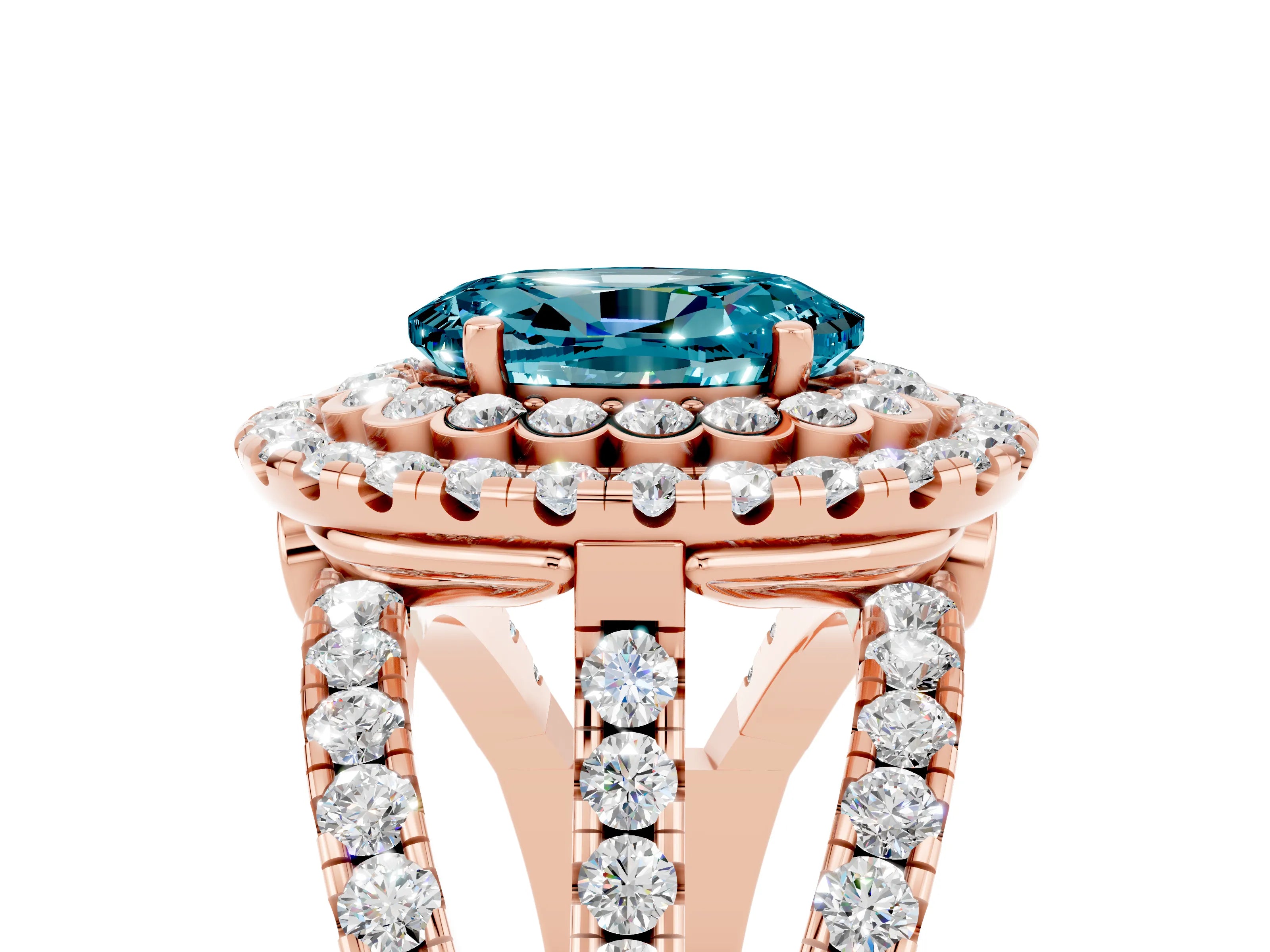 Rose gold Double Halo Oval Cut Diamond Split Shank Pave Set Ring_5