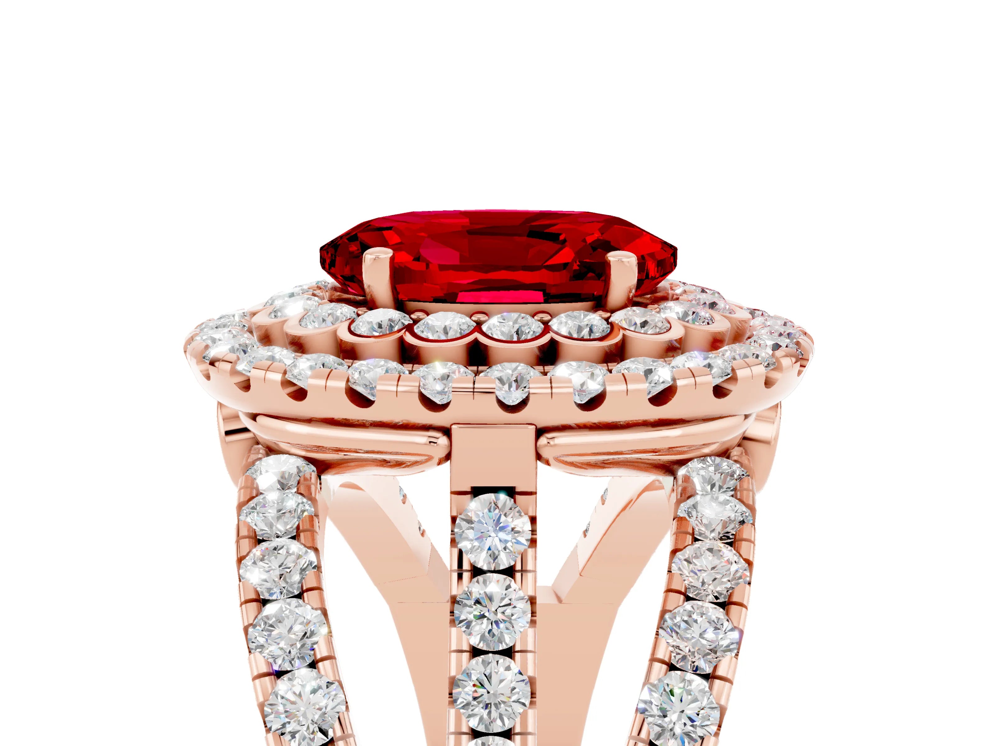Rose gold Double Halo Oval Cut Diamond Split Shank Pave Set Ring_5
