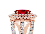 Rose gold Double Halo Oval Cut Diamond Split Shank Pave Set Ring_5