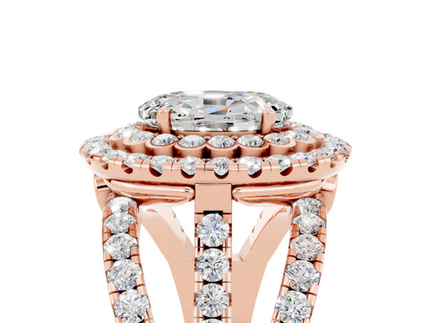 Rose gold Double Halo Oval Cut Diamond Split Shank Pave Set Ring_5