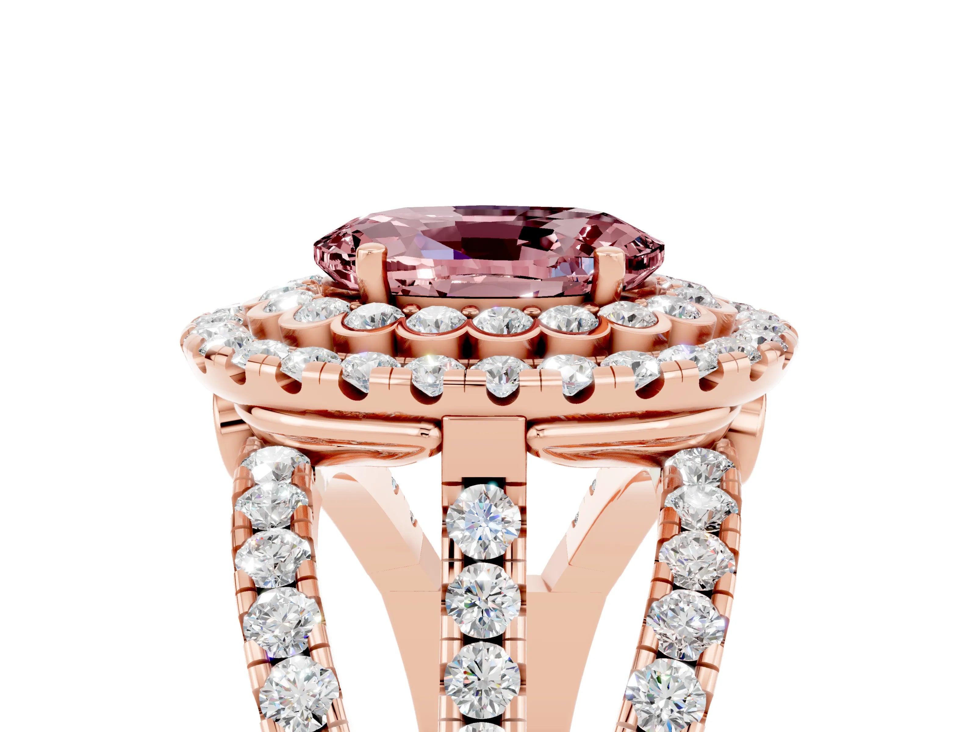 Rose gold Double Halo Oval Cut Diamond Split Shank Pave Set Ring_5
