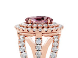 Rose gold Double Halo Oval Cut Diamond Split Shank Pave Set Ring_5