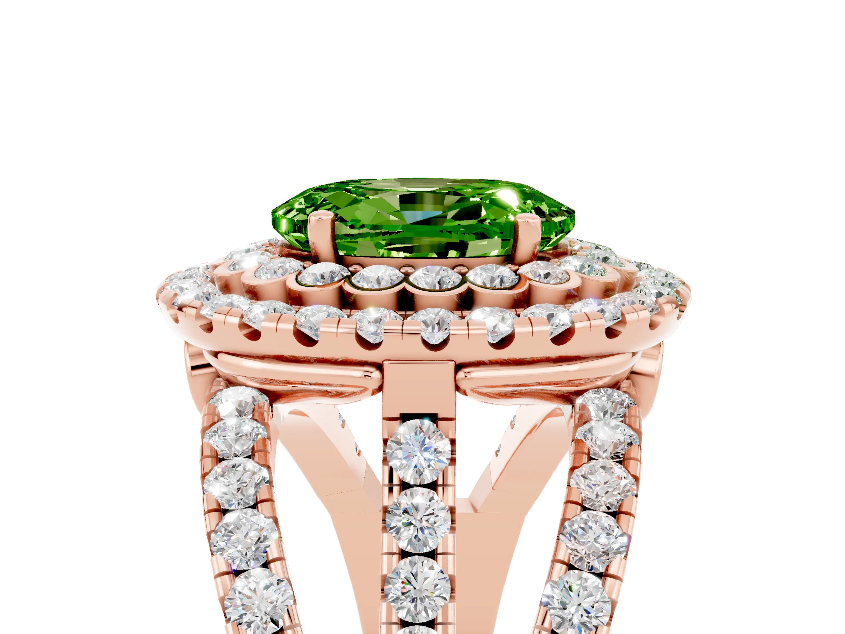 Rose gold Double Halo Oval Cut Diamond Split Shank Pave Set Ring_5