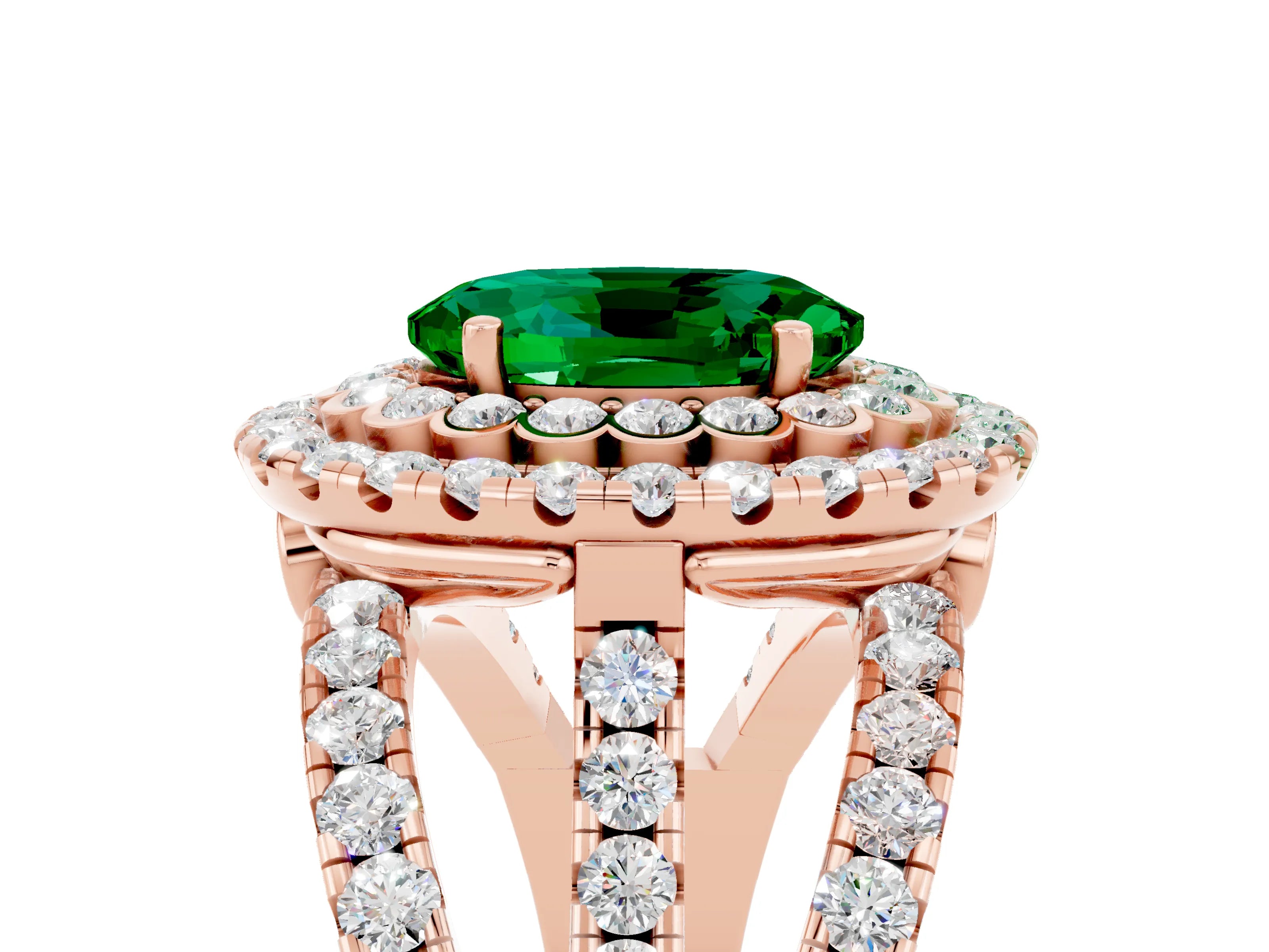 Rose gold Double Halo Oval Cut Diamond Split Shank Pave Set Ring_5