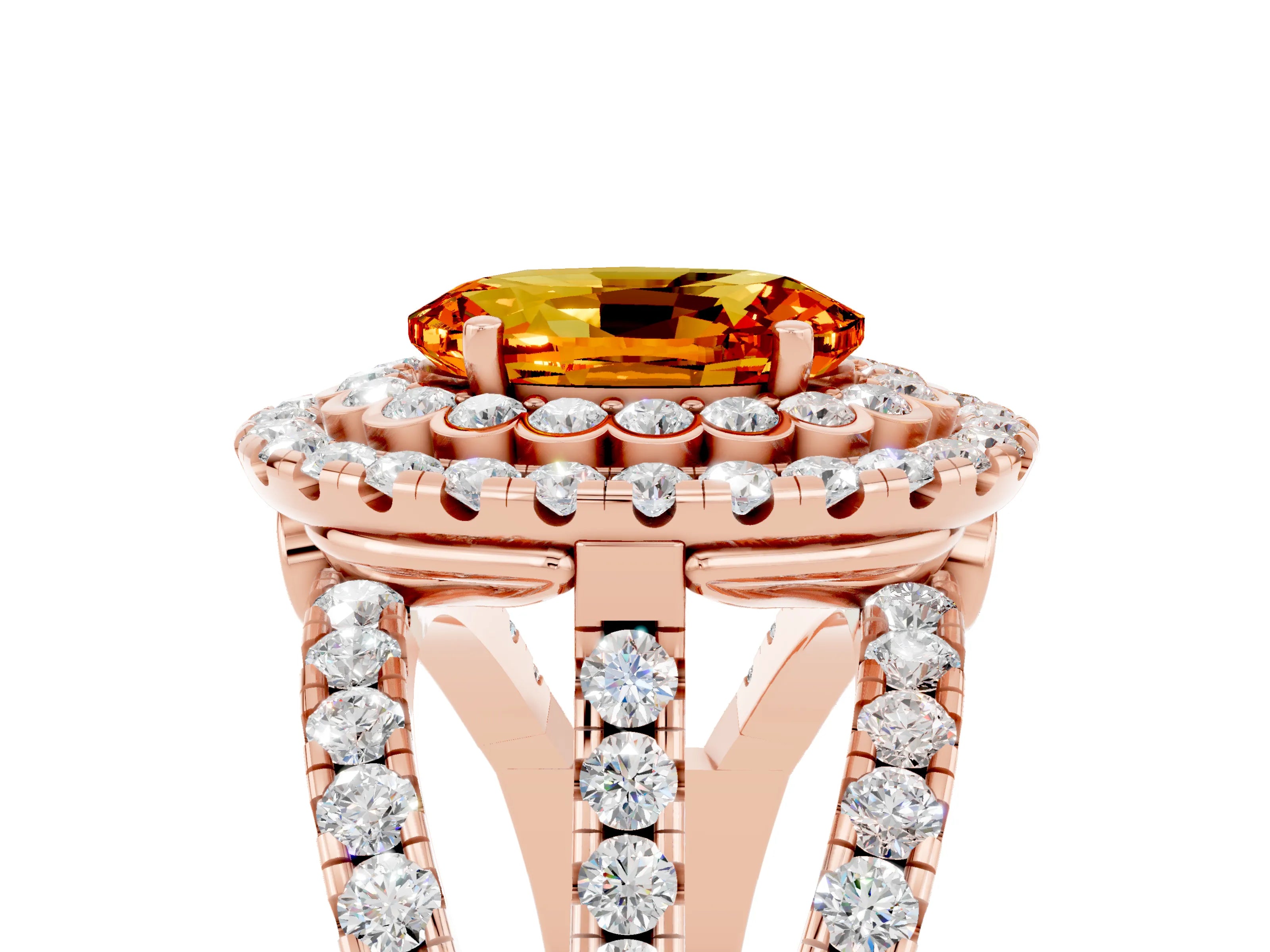 Rose gold Double Halo Oval Cut Diamond Split Shank Pave Set Ring_5