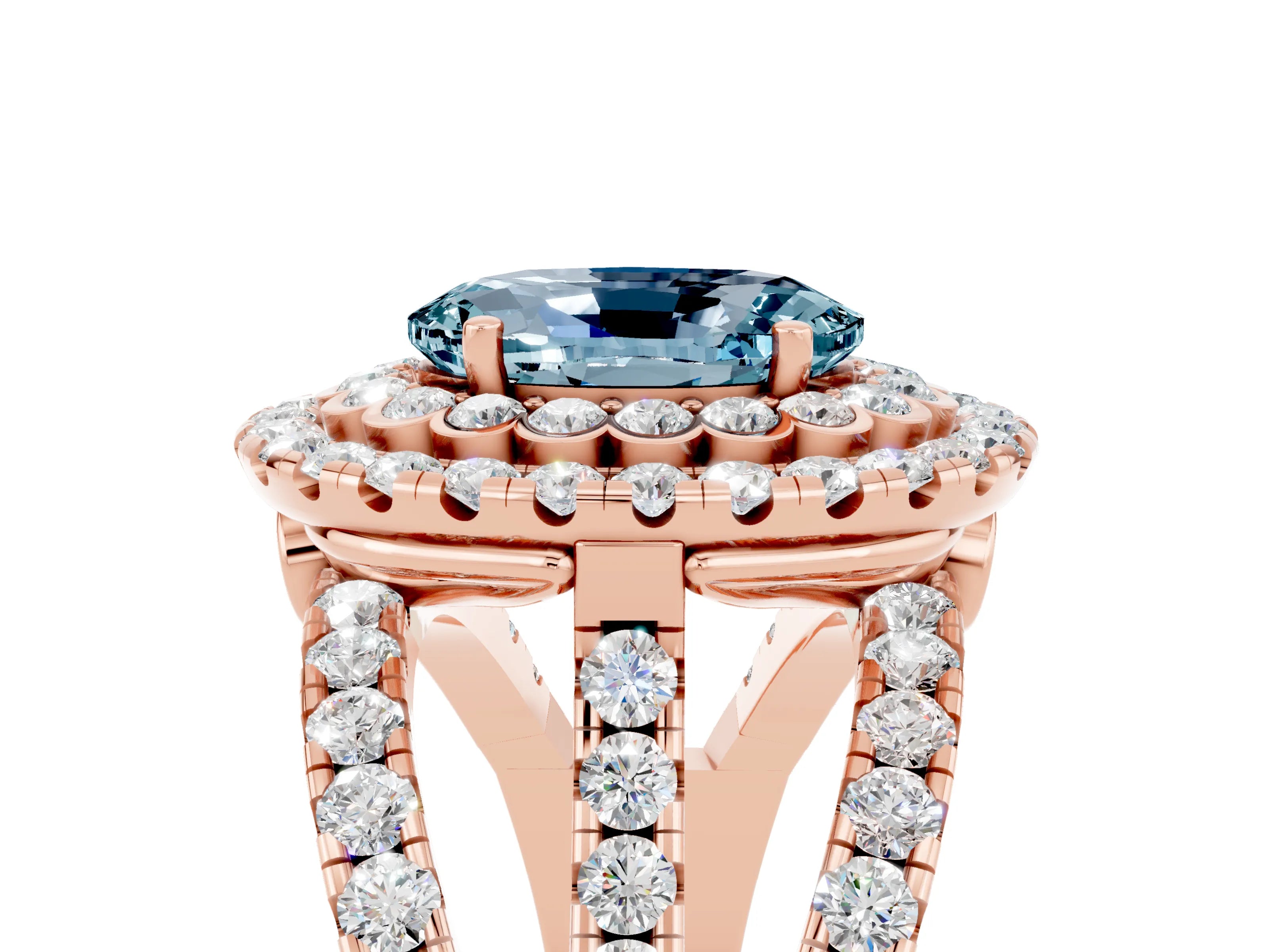 Rose gold Double Halo Oval Cut Diamond Split Shank Pave Set Ring_5