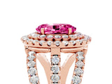 Rose gold Double Halo Oval Cut Diamond Split Shank Pave Set Ring_5