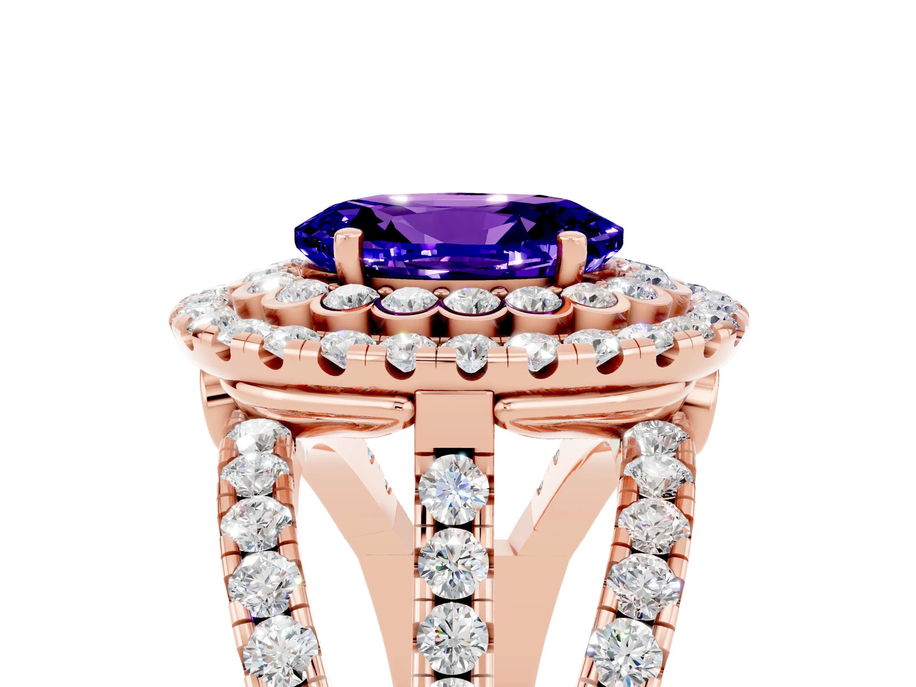 Rose gold Double Halo Oval Cut Diamond Split Shank Pave Set Ring_5