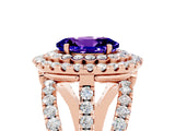 Rose gold Double Halo Oval Cut Diamond Split Shank Pave Set Ring_5