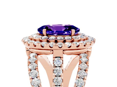 Rose gold Double Halo Oval Cut Diamond Split Shank Pave Set Ring_5