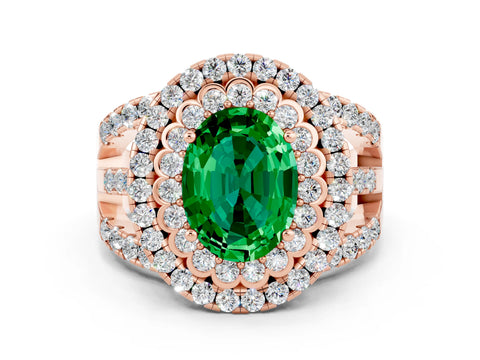 Rose gold Double Halo Oval Cut Diamond Split Shank Pave Set Ring