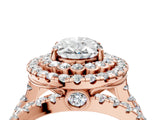 Rose gold Double Halo Oval Cut Diamond Split Shank Pave Set Ring_7