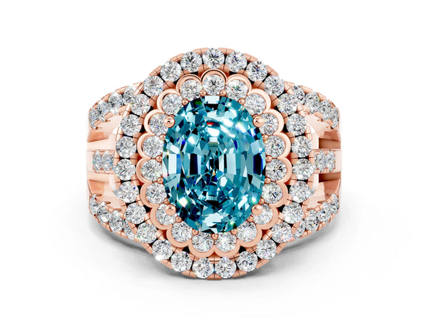 Rose gold Double Halo Oval Cut Diamond Split Shank Pave Set Ring