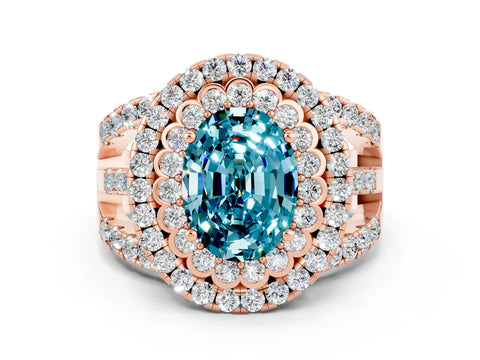 Rose gold Double Halo Oval Cut Diamond Split Shank Pave Set Ring