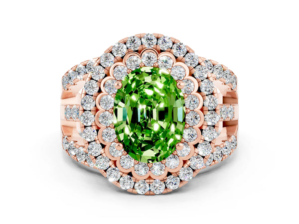 Rose gold Double Halo Oval Cut Diamond Split Shank Pave Set Ring