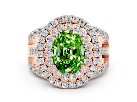 Rose gold Double Halo Oval Cut Diamond Split Shank Pave Set Ring