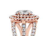 Rose gold Double Halo Oval Cut Diamond Split Shank Pave Set Ring_8