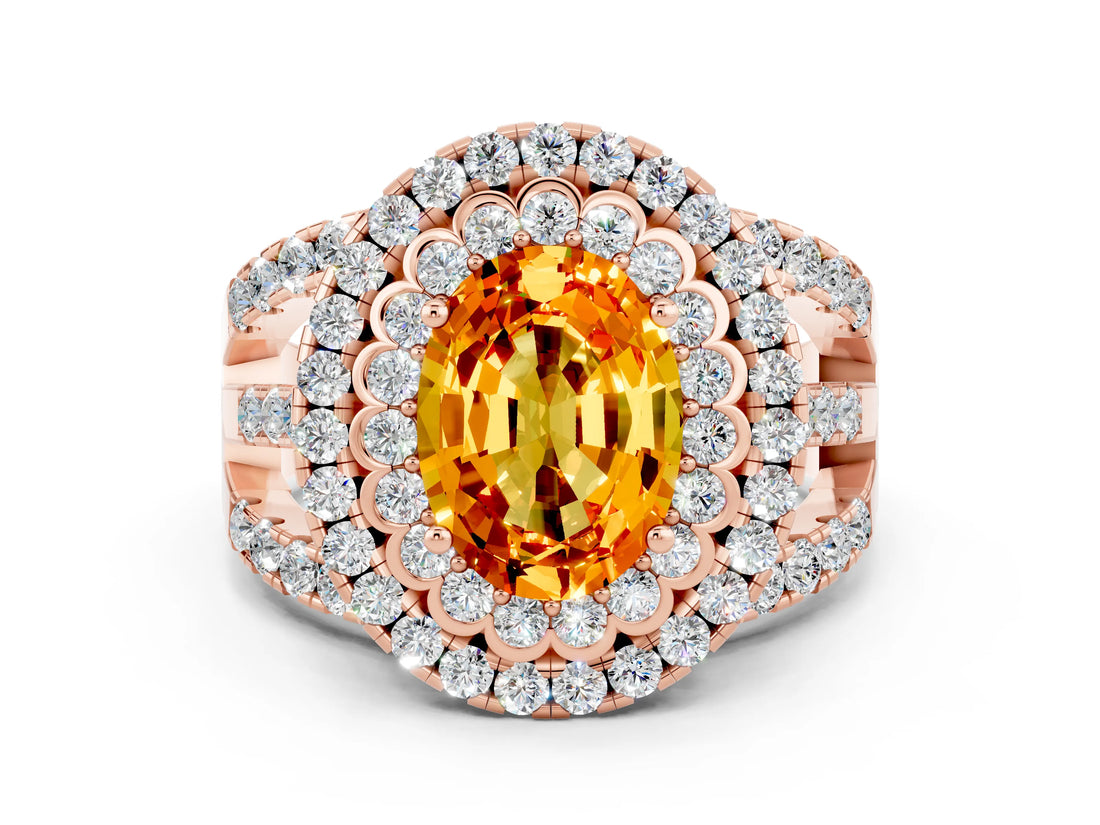 Rose gold Double Halo Oval Cut Diamond Split Shank Pave Set Ring