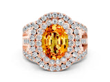 Rose gold Double Halo Oval Cut Diamond Split Shank Pave Set Ring
