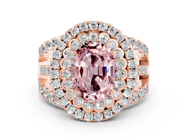 Rose gold Double Halo Oval Cut Diamond Split Shank Pave Set Ring