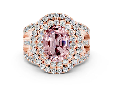 Rose gold Double Halo Oval Cut Diamond Split Shank Pave Set Ring